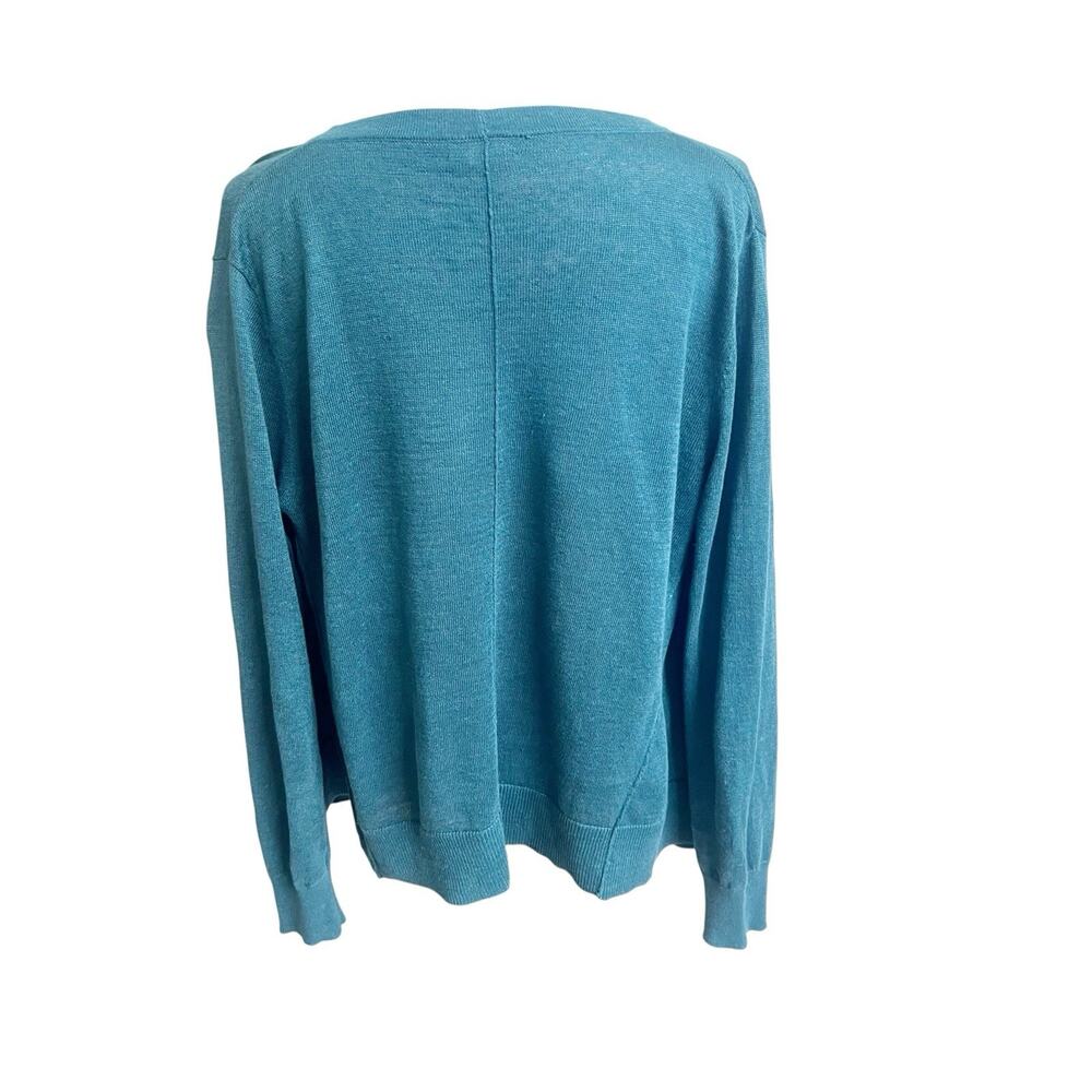 Garnet Hill Easy Linen Drape Front Cardigan Sweater Size Large Teal Blue - Picture 2 of 11